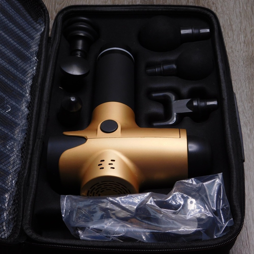 HJKPM Massage Gun, Handheld Electric Tissue Muscle Massager Gold  Touch Screen